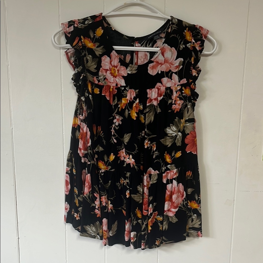 Floral Black and Pink Women's Top